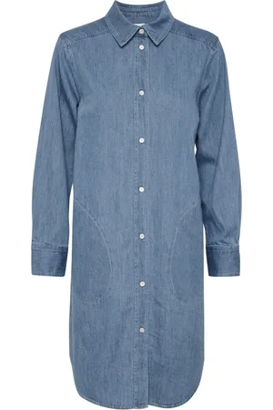Part Two Kleedjes, Dames, Blauw, XL, Denim, Denim Jurk met Lange Mouwen