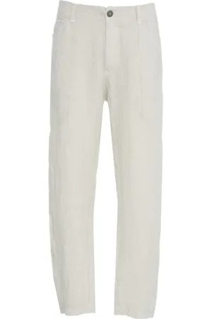 TRANSIT Broeken, Heren, Grijs, M, Linnen, Grijze Linnen Wijde Pijp Broek