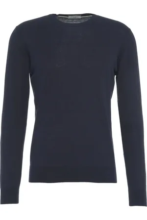 Paolo Pecora Truien, Heren, Blauw, M, Blauwe Gebreide Trui Pullover Klassieke Ronde Hals