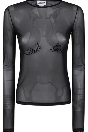Jean Paul Gaultier Tops, Dames, Zwart, S, Velvet Flock Mesh Longsleeve Top