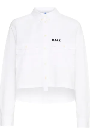 Ball Blouses & Shirts, Dames, Wit, XS, Cropped Shirt met Geborduurd Detail