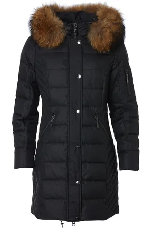 Danwear Mantels, Dames, Zwart, S, Luxe Donsjas met Wasbeer Bont