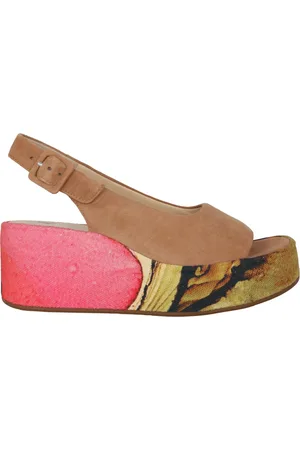 Högl Schoenen, Dames, Veelkleurig, 36 EU, Leer, Beige Mix Platform Sandaal voor Vrouwen