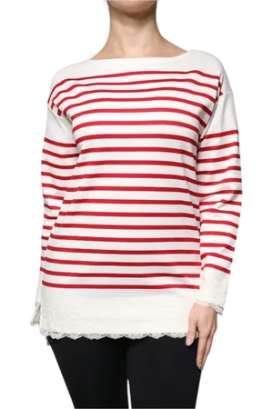 Dolce & Gabbana Tops, Dames, Veelkleurig, S, Katoen, Gestreepte Logo Longsleeve Top