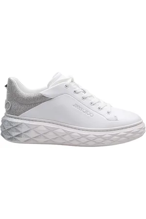 Jimmy Choo Schoenen, Dames, Wit, 36 EU, Leer, Witte Glitter Degrade Leren Sneakers