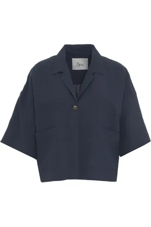 8PM Blouses & Shirts, Dames, Blauw, S, Linnen, Blauwe Linnen Blend Blouse met Zakken