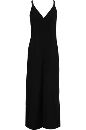 8PM Jumpsuits & Playsuits, Dames, Zwart, S, Linnen, Zwart Linnen Jumpsuit V-Hals Wijde Pijpen
