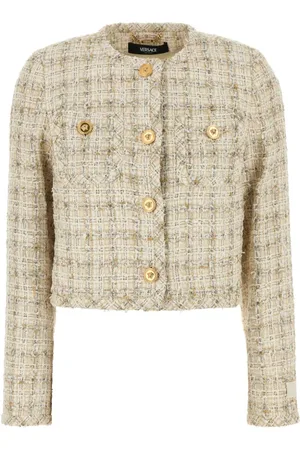VERSACE Jassen, Dames, , S, Tweed, Stijlvolle Multicolor Tweed Blazer