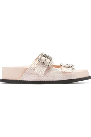 Nº21 Schoenen, Dames, Roze, 39 EU, Roze Gevlochten Sandalen met Kristallen Gespen