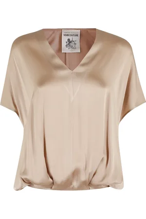 SEMICOUTURE Blouses & Shirts, Dames, Bruin, M, Elegante Zijden Blouse
