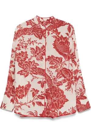F.R.S For Restless Sleepers Blouses & Shirts, Dames, Rood, M, Rode bloemenprint overhemd met knoopsluiting