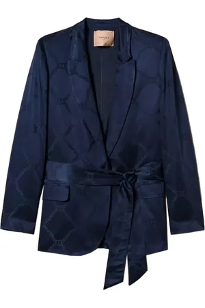 Twin-Set Jassen, Dames, Blauw, L, Satijn, Navy Blauwe Satijnen Blazer