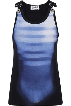 Jean Paul Gaultier Tops, Dames, Blauw, M, Geribbelde tanktop met 