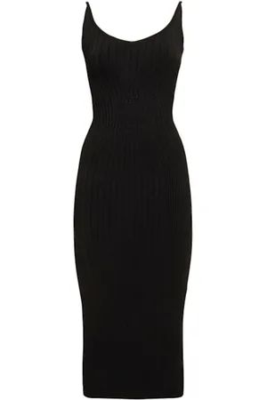MUGLER Kleedjes, Dames, Zwart, M, Zwarte midi-jurk met dunne bandjes