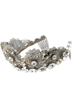 Dolce & Gabbana Accessoires, Dames, Grijs, ONE Size, Katoen, Kristallen Kroon Tiara LED Diadeem
