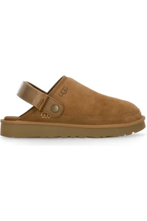 UGG Schoenen, Heren, Bruin, 44 EU, Bruine Leren Sandalen met Klittenbandsluiting