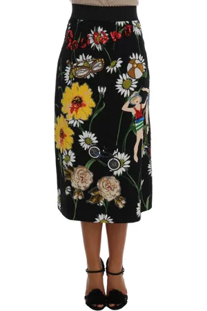 Dolce & Gabbana Rokken, Dames, Zwart, 2Xs, Nylon, Zwarte Versierde Daisy Brocade Rok
