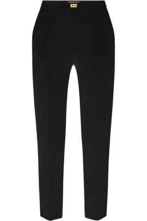 Elisabetta Franchi Broeken, Dames, Zwart, M, Polyester, Zwarte Stretch Crêpe Slim Fit Broek