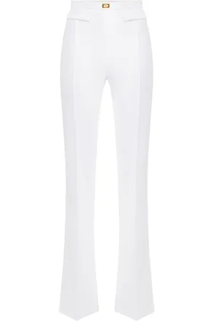 Elisabetta Franchi Broeken, Dames, , XL, Polyester, Ivoor Stretch Crêpe Slim Fit Broek