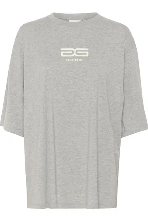 Gestuz Tops, Dames, Grijs, XS, Katoen, Relaxte Tee Top in Middengrijs