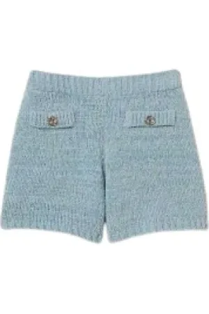 Twin-Set Korte broeken, Dames, Blauw, S, Katoen, Katoenen Gebreide Shorts met Geribbelde Afwerking