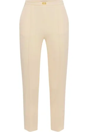 Elisabetta Franchi Broeken, Dames, Geel, XS, Polyester, Gele Stretch Crêpe Slim Fit Broek
