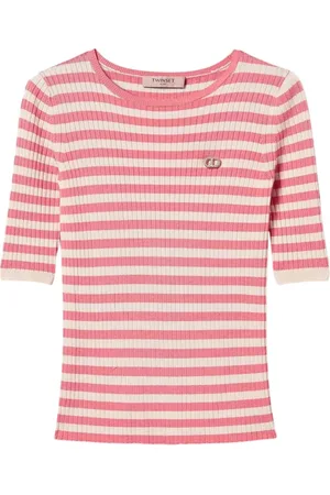 Twin-Set Truien, Dames, Veelkleurig, M, Witte Crew Neck Sweaters met Logo