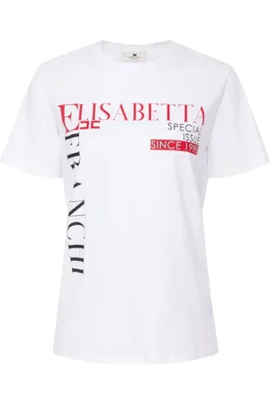 Elisabetta Franchi Tops, Dames, Wit, S, Katoen, Letterprint Jersey T-shirt