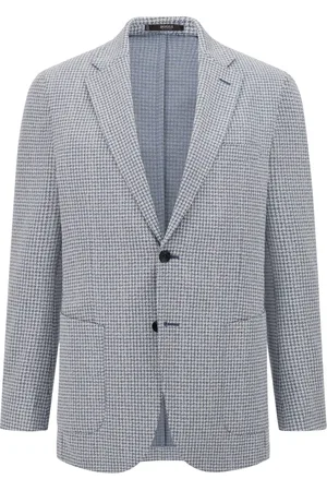 Boggi Milano Jassen, Heren, Blauw, S, Polyester, Jersey Houndstooth Jas