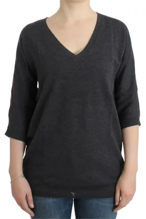 Costume National Truien, Dames, Grijs, M, Wol, Luxe V-hals trui in alpacamix