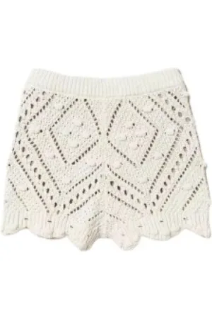 Twin-Set Korte broeken, Dames, , S, Katoen, Gestreept Gebreide Korte Broek