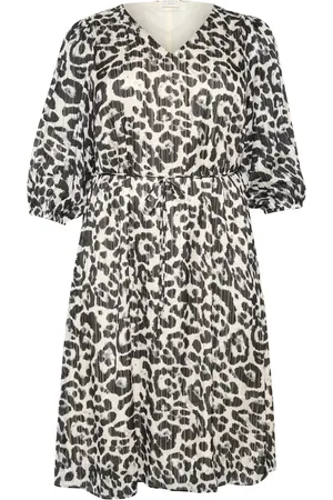 Kaffe Kleedjes, Dames, Veelkleurig, 4Xl, Polyester, Luipaardprint Jurk met 3/4 Mouwen