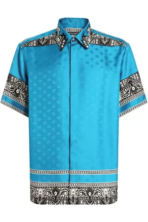 Dolce & Gabbana Overhemden, Heren, Blauw, L, Blauwe Monogram Print Button-Up Shirt