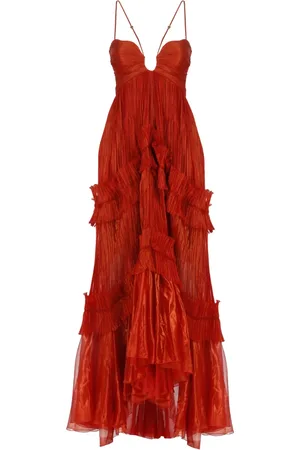 MARIA LUCIA HOHAN Kleedjes, Dames, Rood, S, Rode zijden jurk met draperie en ruches