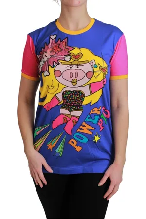 Dolce & Gabbana Tops, Dames, Blauw, 3Xs, Katoen, Chique katoenen T-shirt met Supergirl-motief