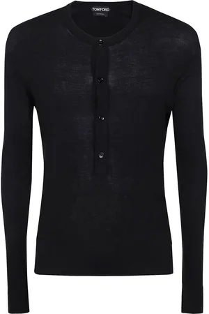 Tom Ford Truien, Heren, Zwart, L, Henley Gebreide Trui