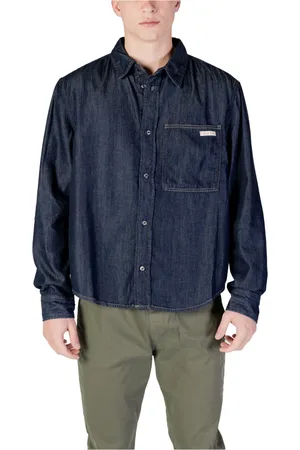 Calvin Klein Overhemden, Heren, Blauw, L, Katoen, Lange mouwen shirt lente/zomer collectie