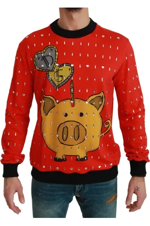 Dolce & Gabbana Truien, Heren, Rood, 2Xl, Katoen, Rode trui met kristalversieringen