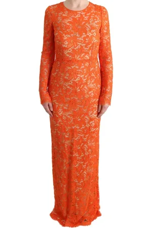 Dolce & Gabbana Kleedjes, Dames, Oranje, S, Katoen, Oranje Elegant Jurk met Lange Mouwen