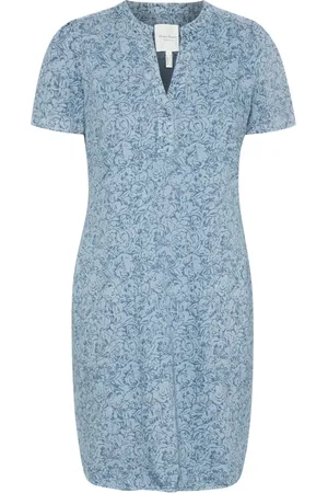 Part Two Kleedjes, Dames, Blauw, M, Denim, Denim Jurk met V-Hals