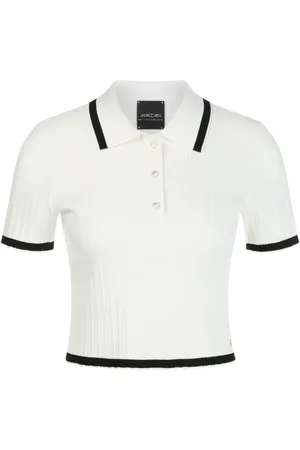 Marc Cain Tops, Dames, Wit, S, Geknipte polo-shirt met contraststrepen