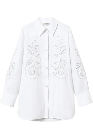 Twin-Set Blouses & Shirts, Dames, Wit, S, Katoen, Wit Geborduurd Overhemd