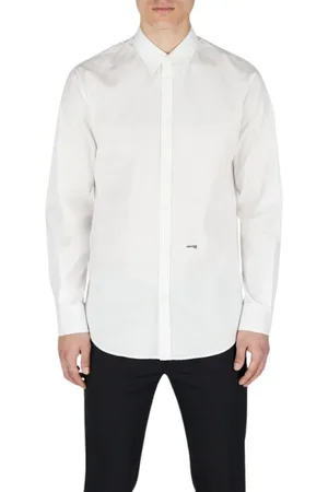 Dsquared2 Overhemden, Heren, Wit, S, Katoen, Logo Print Wit Katoenen Overhemd