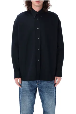 STUDIO NICHOLSON Overhemden, Heren, Blauw, L, Donkerste Navy Twill Overhemd Verhoog Stijl