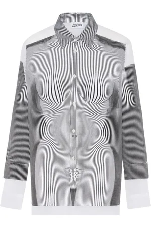 Jean Paul Gaultier Blouses & Shirts, Dames, Zwart, S, Gestreepte lichaamsvormer