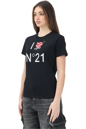 Nº21 Tops, Dames, Zwart, XS, Katoen, Zwarte Grafische Liefde T-shirt