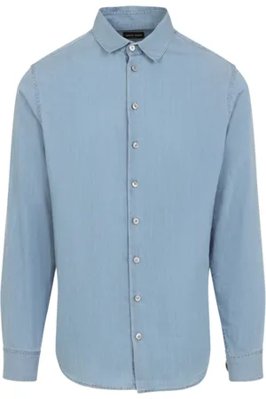 Giorgio Armani Overhemden, Heren, Blauw, M, Denim, Lichtblauwe Denim Overhemd