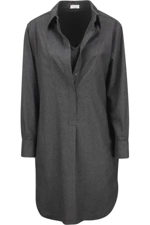 Brunello Cucinelli Kleedjes, Dames, Grijs, 2Xs, Wol, Wollen Jurk met Knoopsluiting