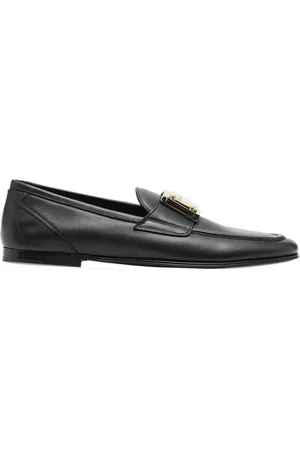 Dolce & Gabbana Leren Logo Loafers met Gouden Plaque