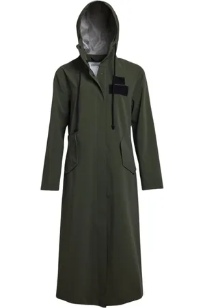 Stutterheim Jassen, Dames, Groen, M, Katoen, Matte Regenjas met V-Vormige Voorkant